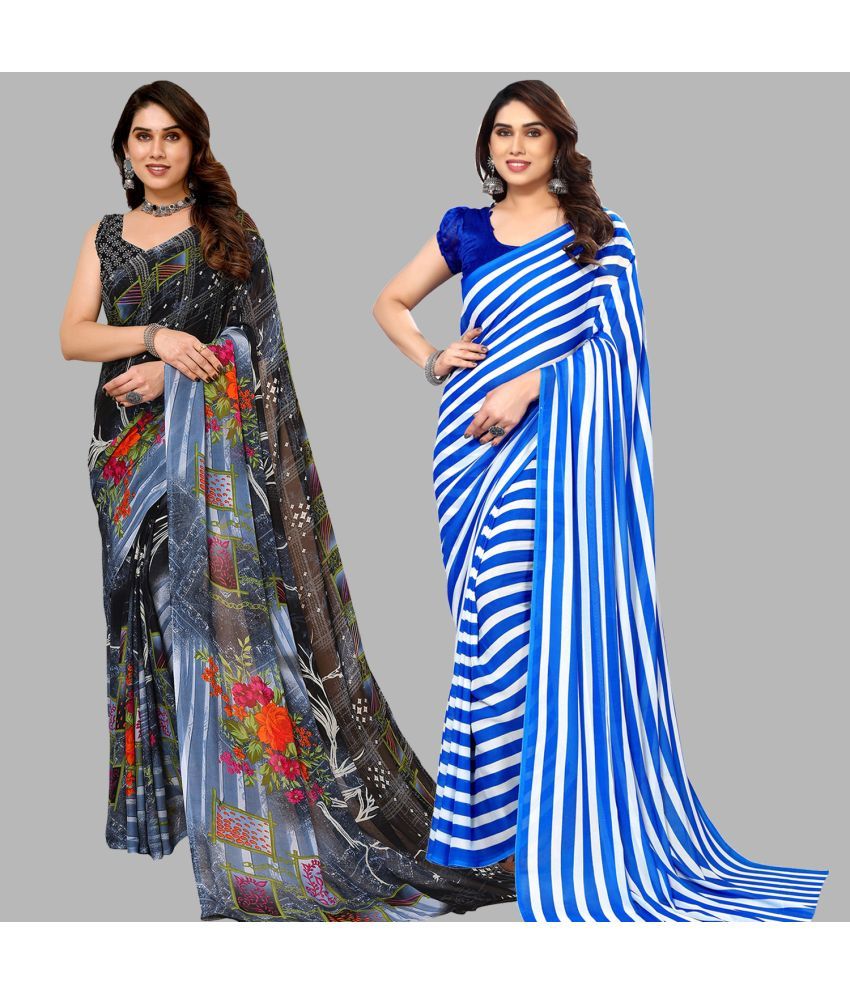     			Kashvi Sarees Georgette Printed Saree With Blouse Piece - Multicolor ( Pack of 2 )