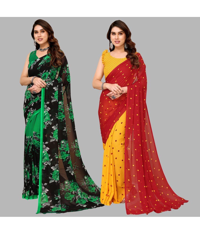     			Kashvi Sarees Georgette Printed Saree With Blouse Piece - Multicolor ( Pack of 2 )