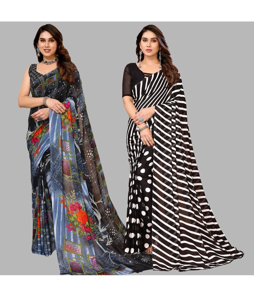     			Kashvi Sarees Georgette Printed Saree With Blouse Piece - Multicolor ( Pack of 2 )