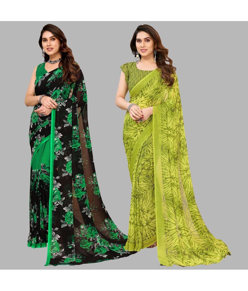     			Kashvi Sarees Georgette Printed Saree With Blouse Piece - Multicolor ( Pack of 2 )