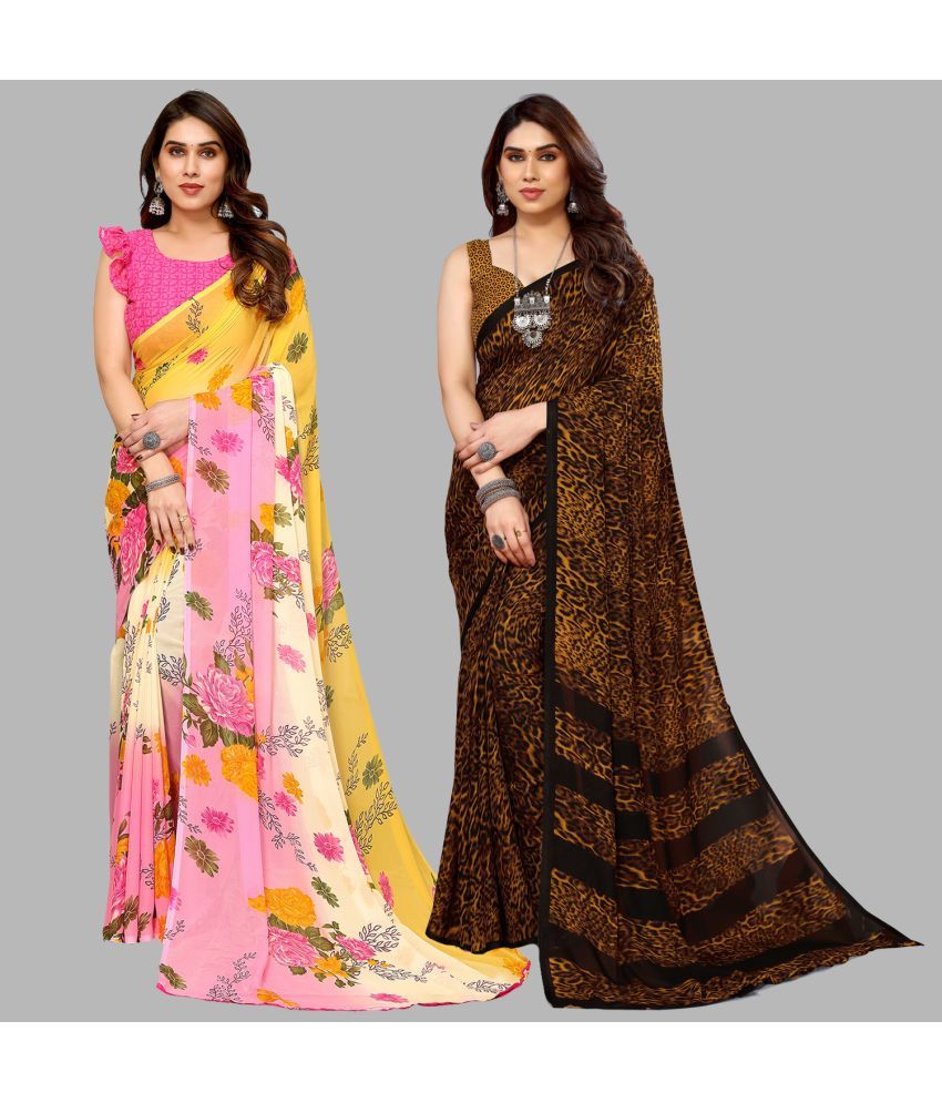     			Kashvi Sarees Georgette Printed Saree With Blouse Piece - Multicolor ( Pack of 2 )