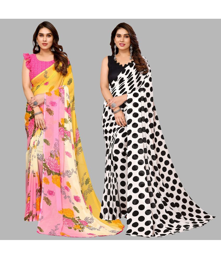     			Kashvi Sarees Georgette Printed Saree With Blouse Piece - Multicolor ( Pack of 2 )