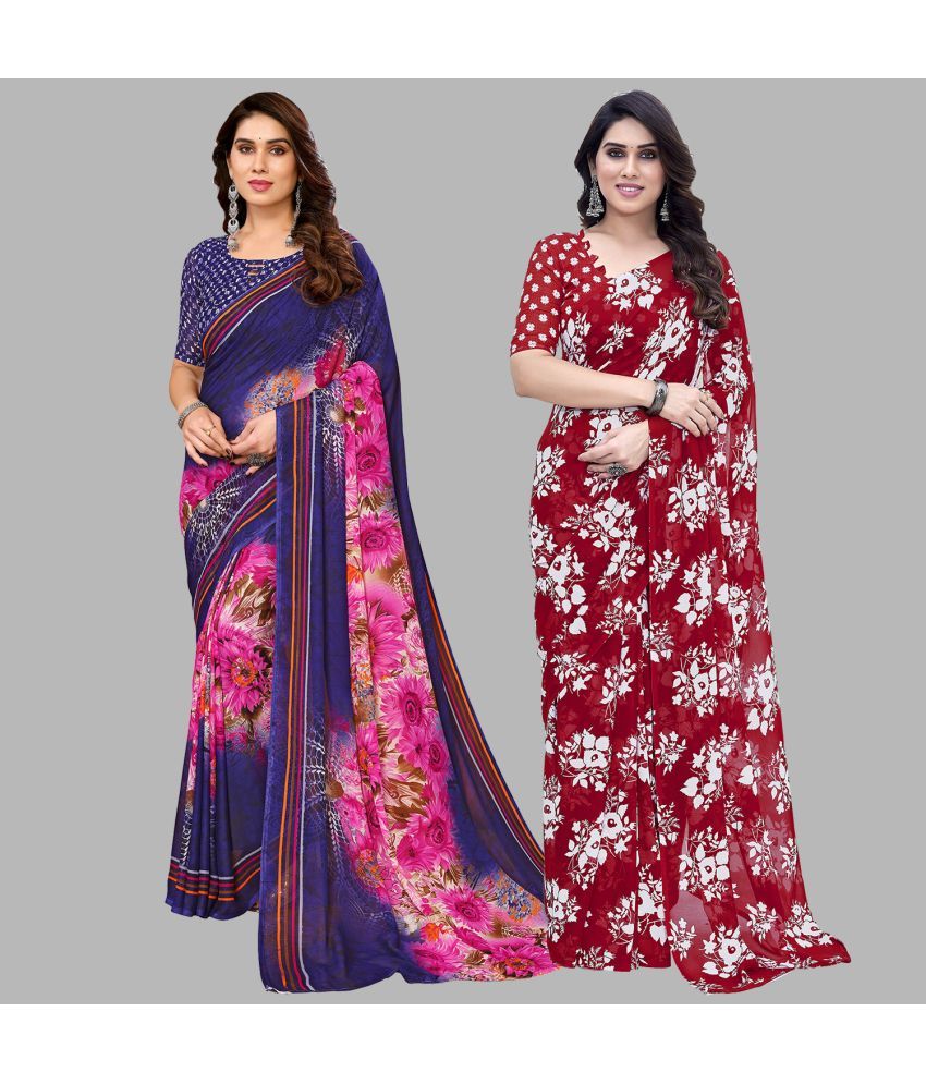     			Kashvi Sarees Georgette Printed Saree With Blouse Piece - Multicolor ( Pack of 2 )