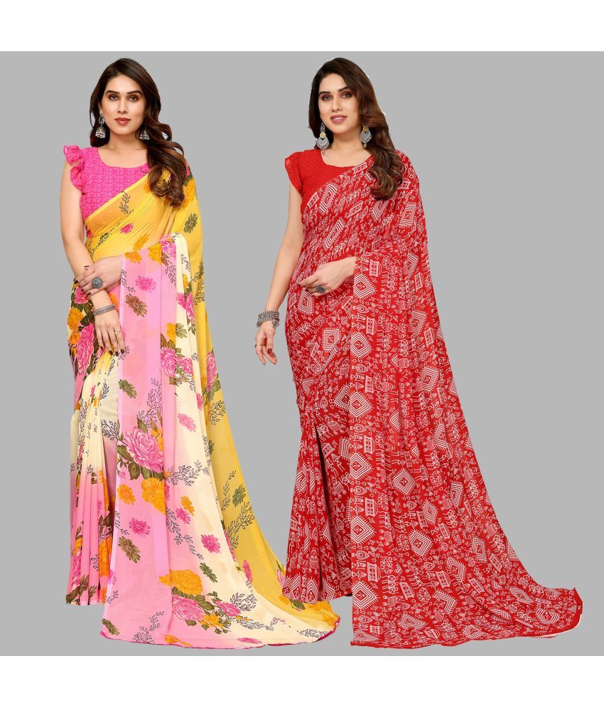     			Kashvi Sarees Georgette Printed Saree With Blouse Piece - Multicolor ( Pack of 2 )