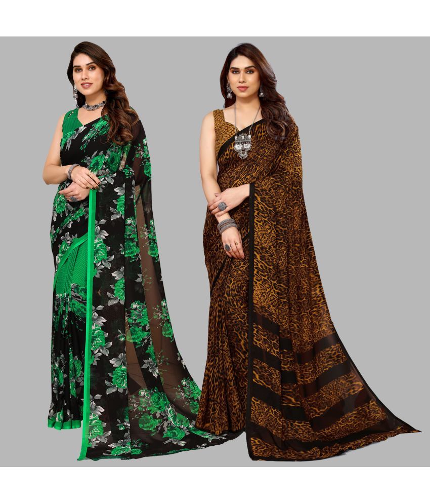     			Kashvi Sarees Georgette Printed Saree With Blouse Piece - Multicolor ( Pack of 2 )