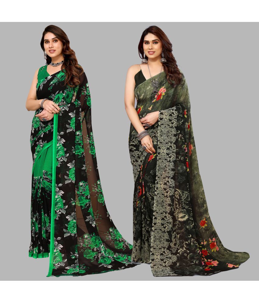     			Kashvi Sarees Georgette Printed Saree With Blouse Piece - Multicolor ( Pack of 2 )