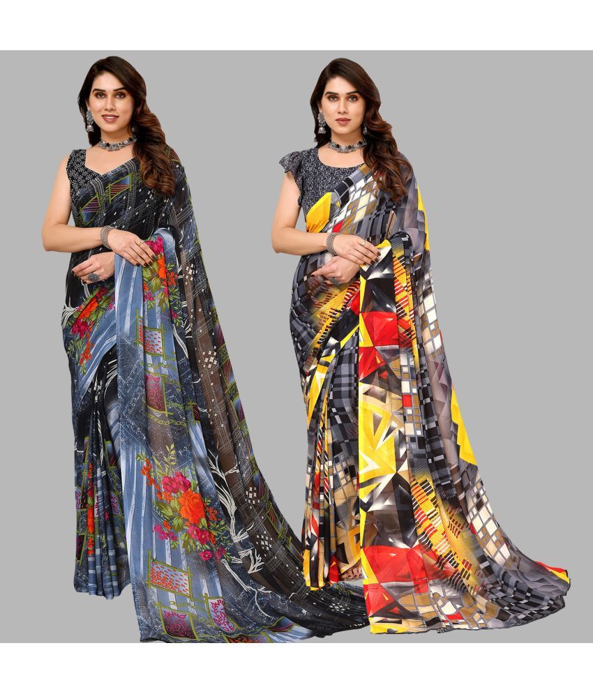     			Kashvi Sarees Georgette Printed Saree With Blouse Piece - Multicolor ( Pack of 2 )