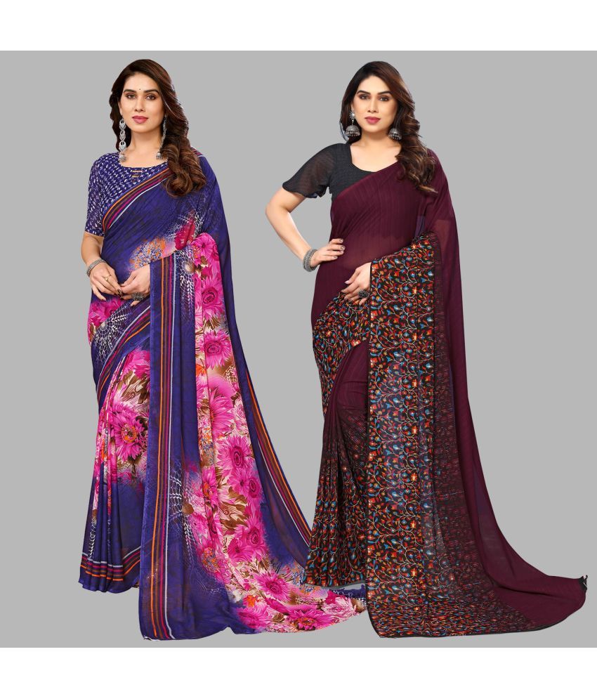     			Kashvi Sarees Georgette Printed Saree With Blouse Piece - Multicolor ( Pack of 2 )