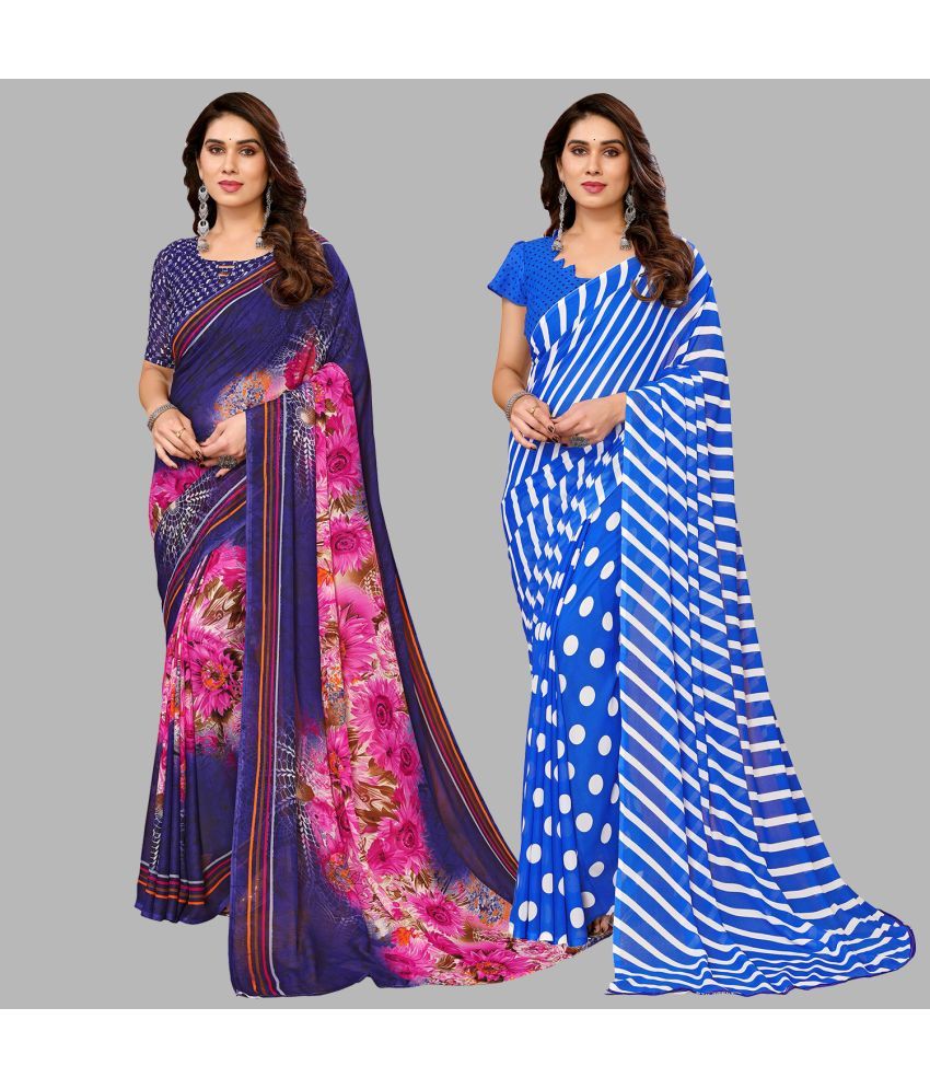     			Kashvi Sarees Georgette Printed Saree With Blouse Piece - Multicolor ( Pack of 2 )