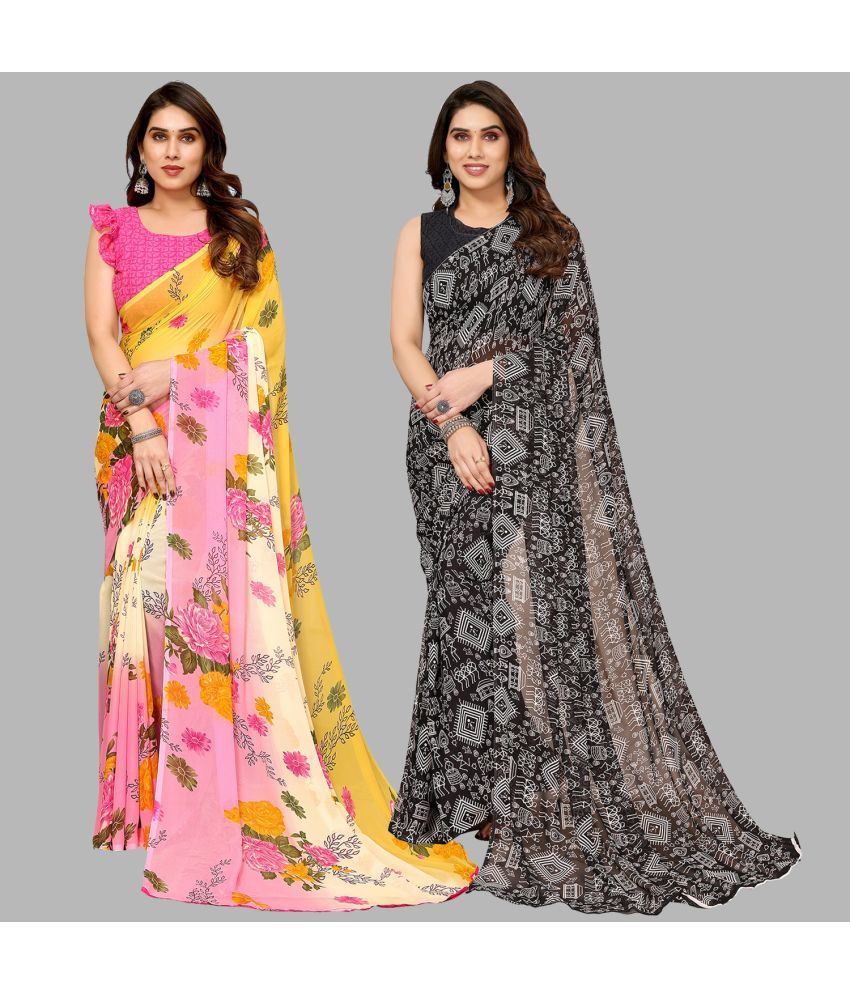     			Kashvi Sarees Georgette Printed Saree With Blouse Piece - Multicolor ( Pack of 2 )