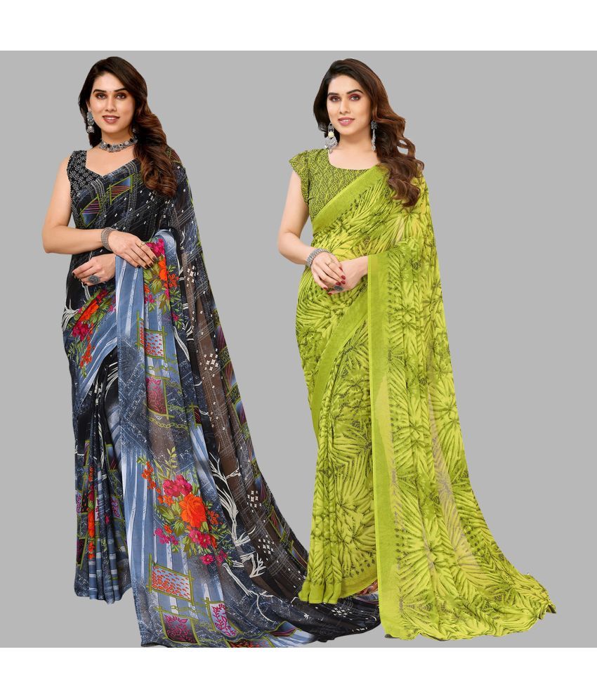     			Kashvi Sarees Georgette Printed Saree With Blouse Piece - Multicolor ( Pack of 2 )