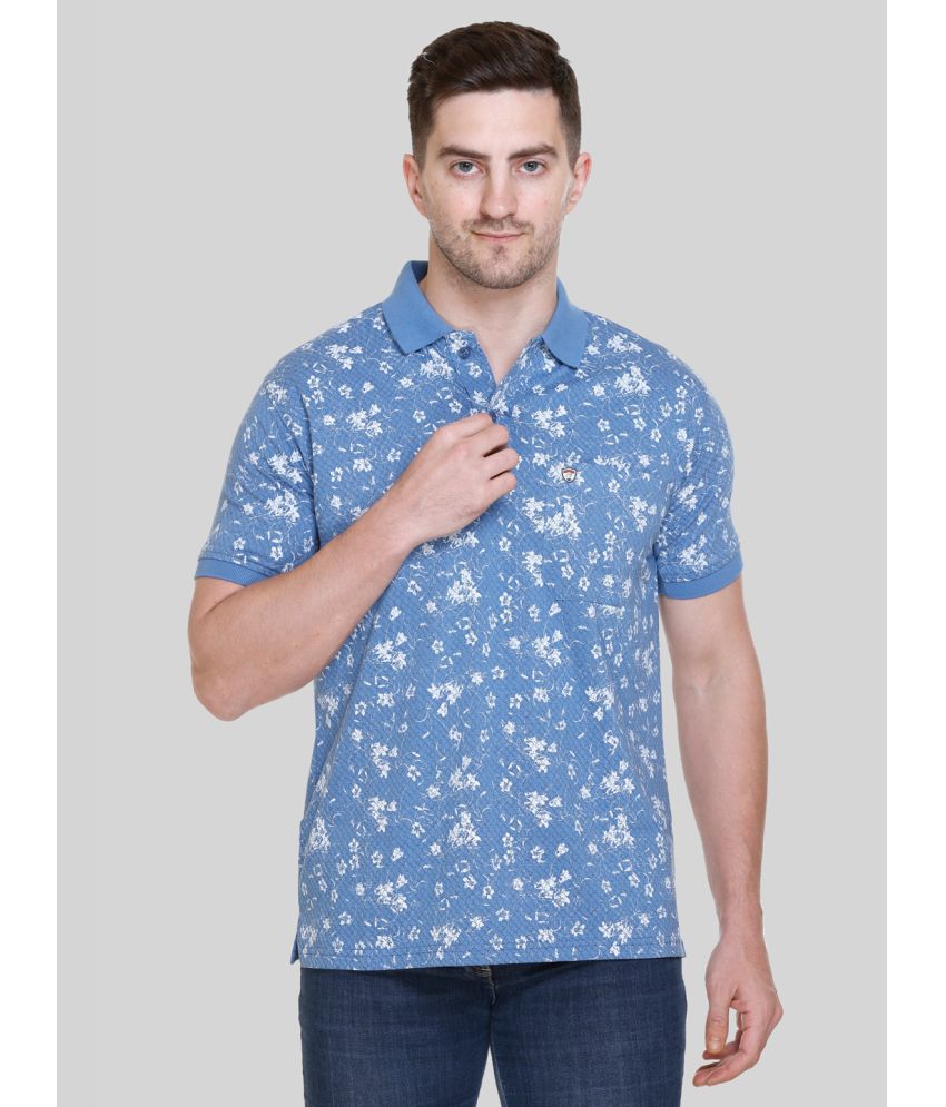     			Otaya Plus Cotton Blend Regular Fit Printed Half Sleeves Men's Polo T Shirt - Sky Blue ( Pack of 1 )