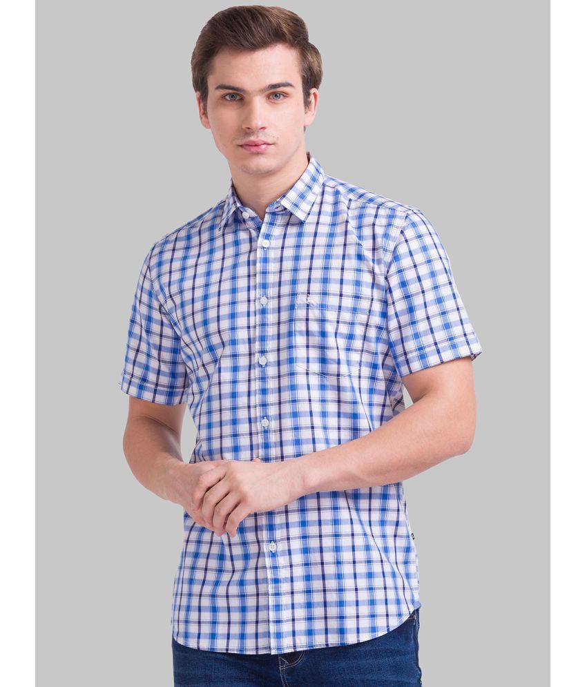     			Parx 100% Cotton Slim Fit Checks Half Sleeves Men's Casual Shirt - Blue ( Pack of 1 )