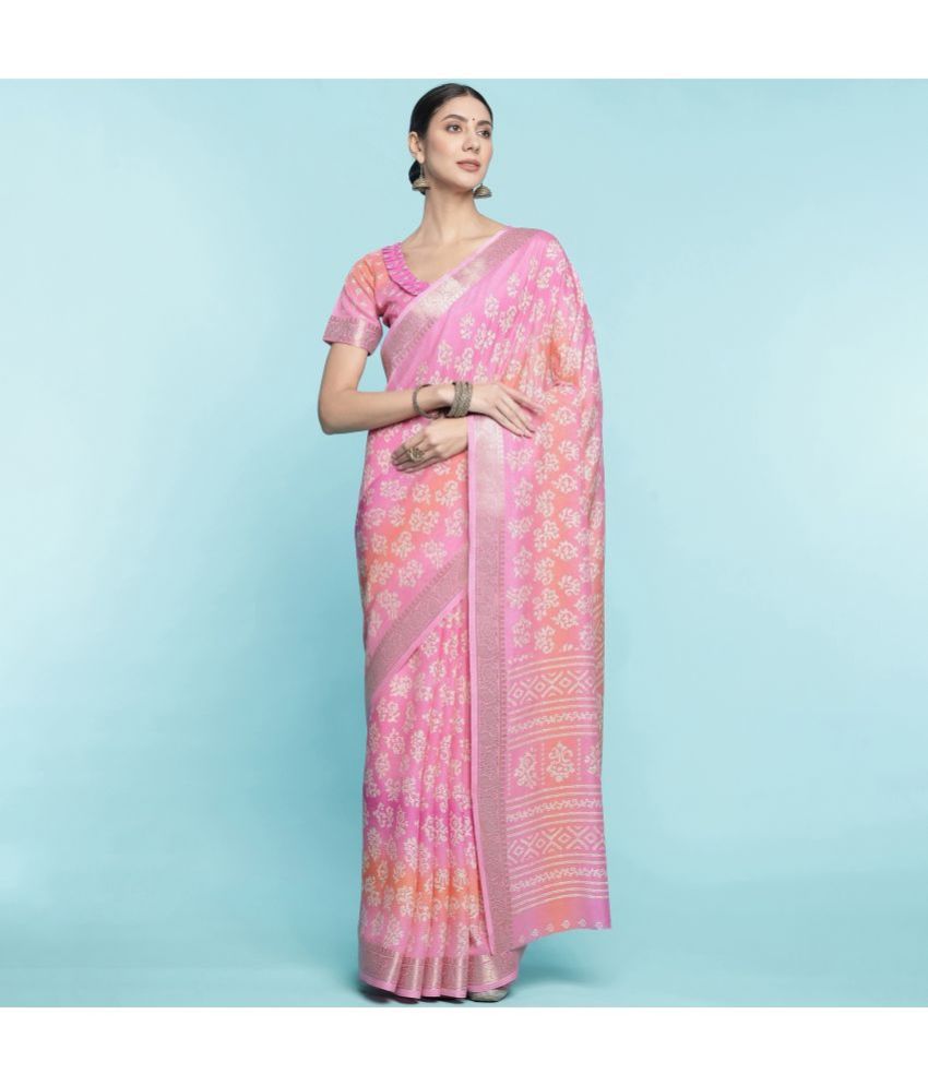     			Rekha Maniyar Fashions Silk Blend Woven Saree With Blouse Piece - Pink ( Pack of 1 )
