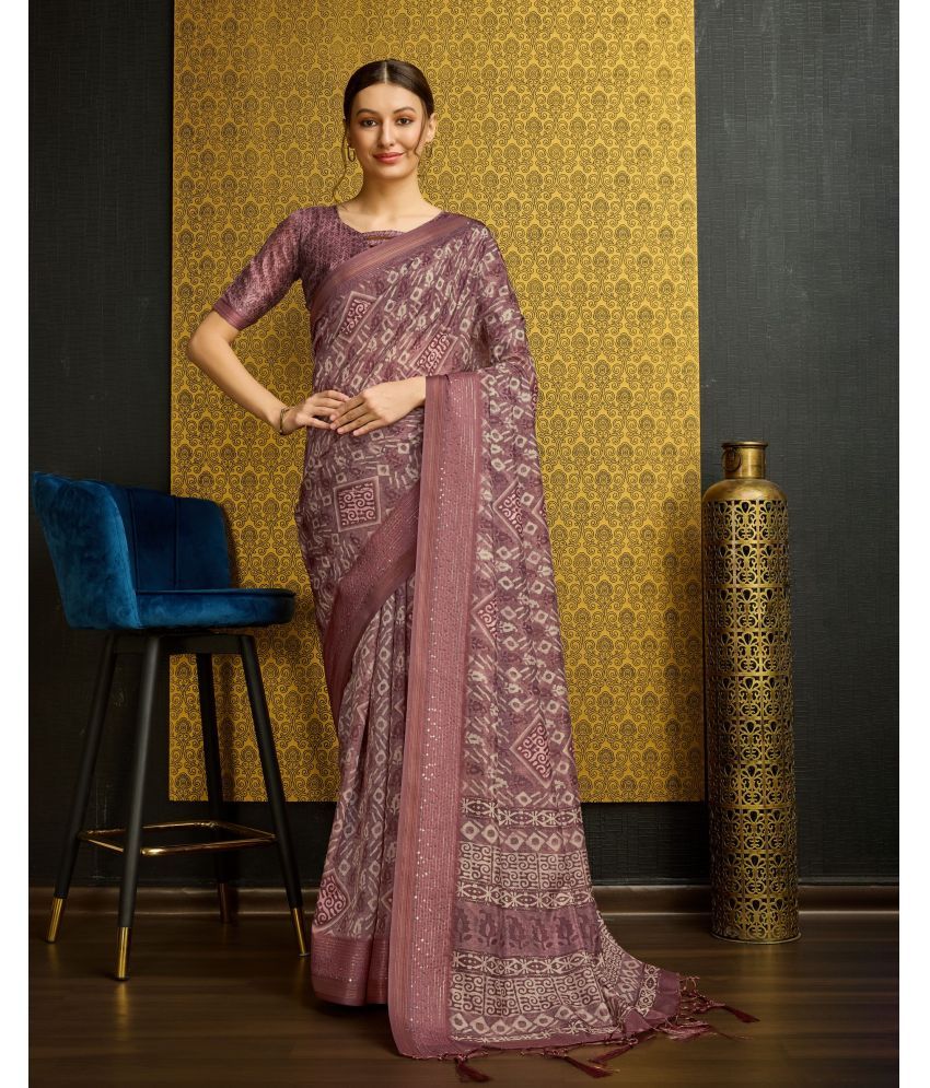     			Rekha Maniyar Silk Printed Saree With Blouse Piece - Purple ( Pack of 1 )