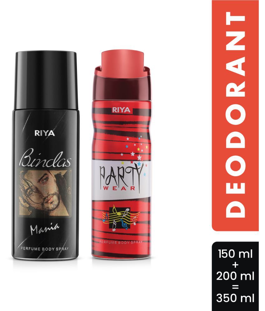     			Riya Bindas(150ml) & Party Wear(200ml) Perfume Body Spray for Unisex ( Pack of 2 )