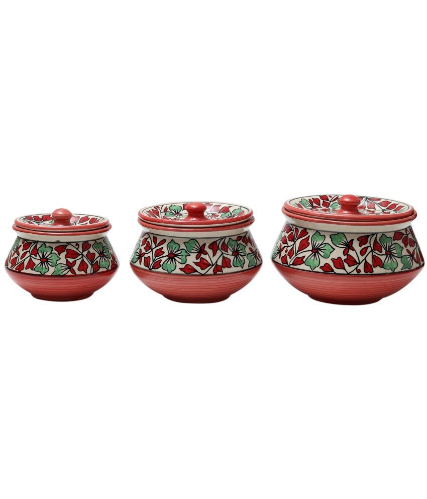     			Unravel India Red Serving Handi ( Set of 3 )
