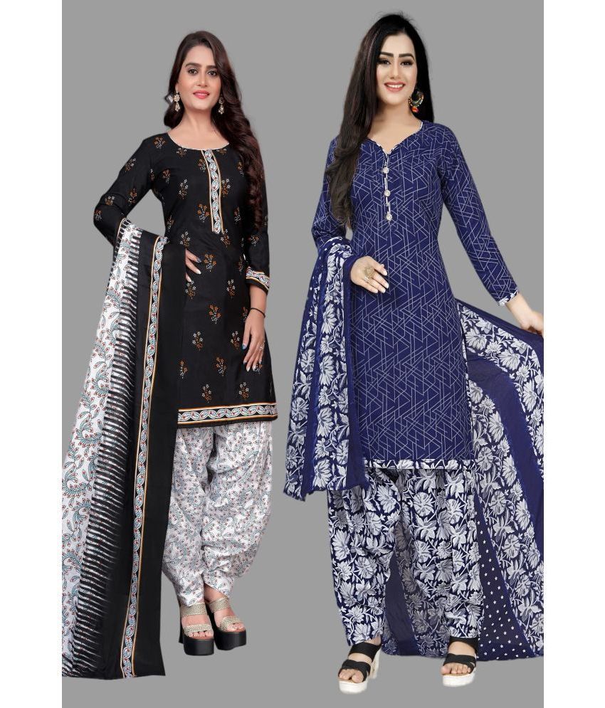     			WOW ETHNIC Unstitched Cotton Blend Printed Dress Material - Multicolor ( Pack of 2 )