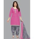 shree jeenmata collection Cotton Printed Kurti With Patiala Women's Stitched Salwar Suit - Pink ( Pack of 1 )