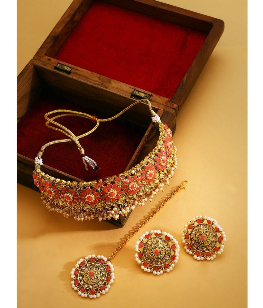     			AATMANA Pink Brass Necklace Set ( Pack of 1 )