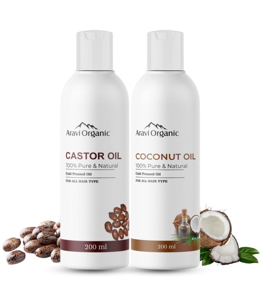     			Aravi Organic 100% Pure Cold Pressed Coconut And Castor Hair Oil For Hair & Skin Care-Pack Of 2