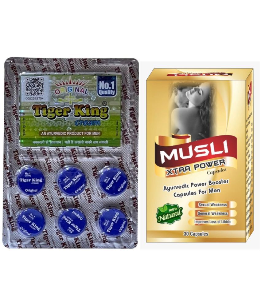     			Cackle's Musli Xtra Power Capsule 30 no.s & Tiger King Delay Cream Strip Combo Pack