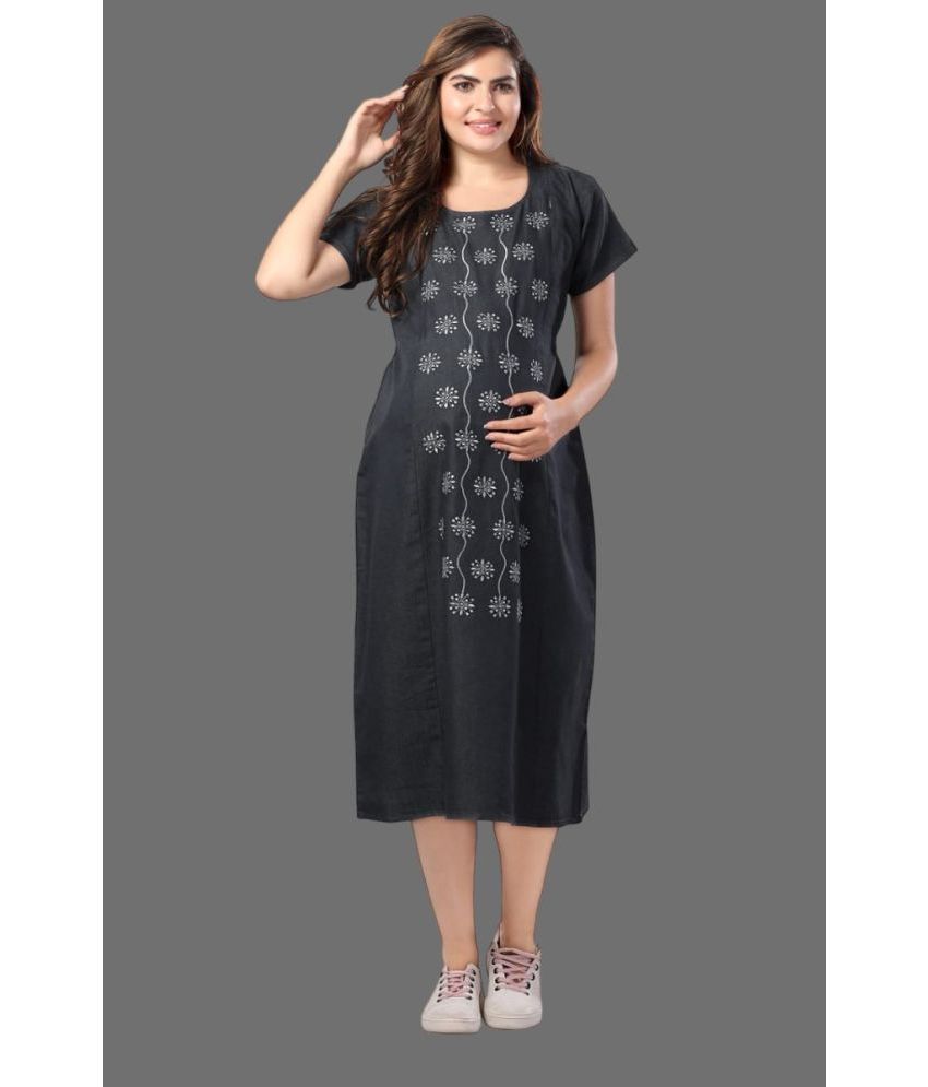     			EASYMOM Grey Cotton Blend Women's Maternity Dress ( Pack of 1 )