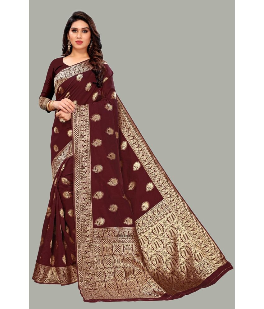     			GARIYA Banarasi Silk Embellished Saree With Blouse Piece - Maroon ( Pack of 1 )