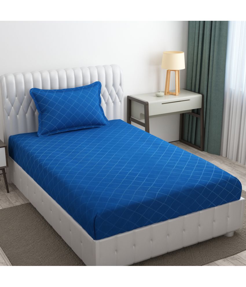     			HIDECOR Microfiber Big Checks 1 Single Bedsheet with 1 Pillow Cover - Blue
