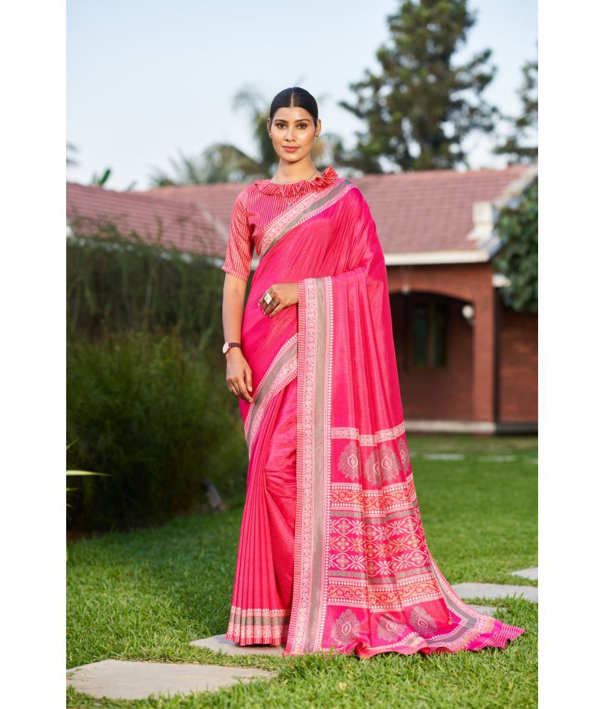    			Kandora Crepe Printed Saree With Blouse Piece - Pink ( Pack of 1 )