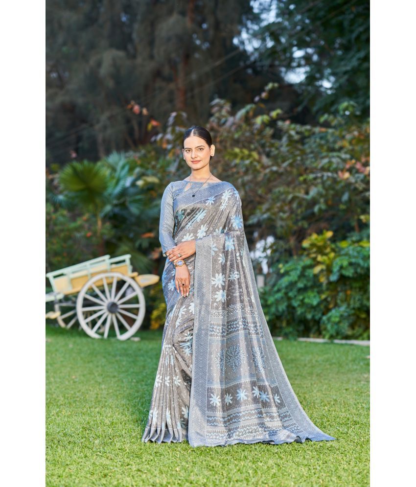     			Kandora Crepe Printed Saree With Blouse Piece - Grey ( Pack of 1 )