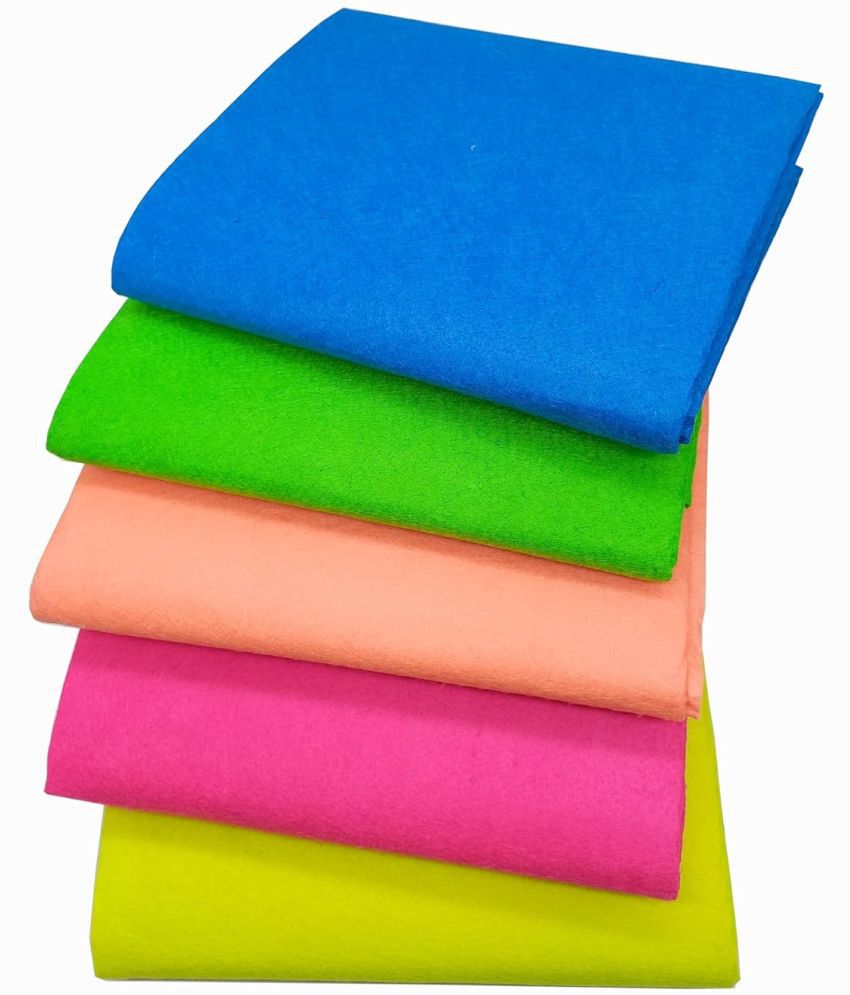     			PRANSUNITA Neon Shades Felt Fabric Sheets Stiff (Hard),Size 22” x 18 Inch – 5 Different Colors – for Kids School DIY Crafts Patchwork Embroidery Sewing Crafting Project- 5 pcs