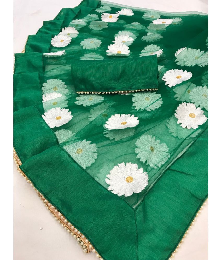     			Poshvariety Cotton Self Design Saree With Blouse Piece - Green ( Pack of 1 )