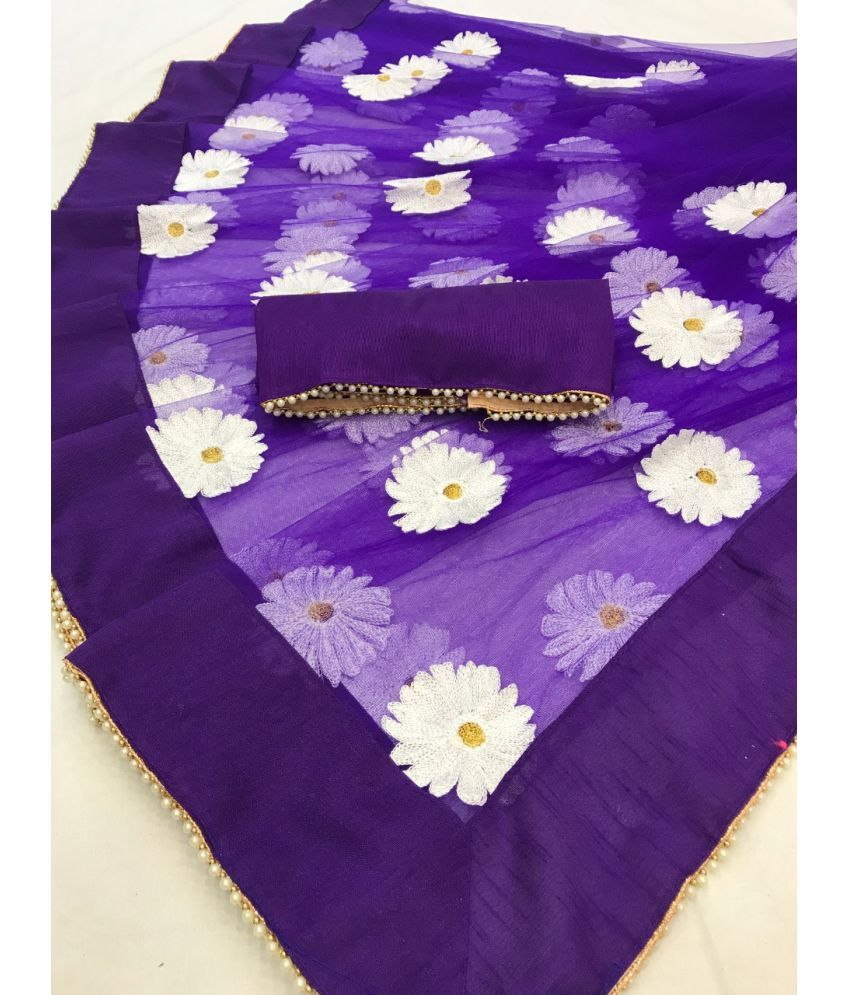     			Poshvariety Cotton Self Design Saree With Blouse Piece - Purple ( Pack of 1 )