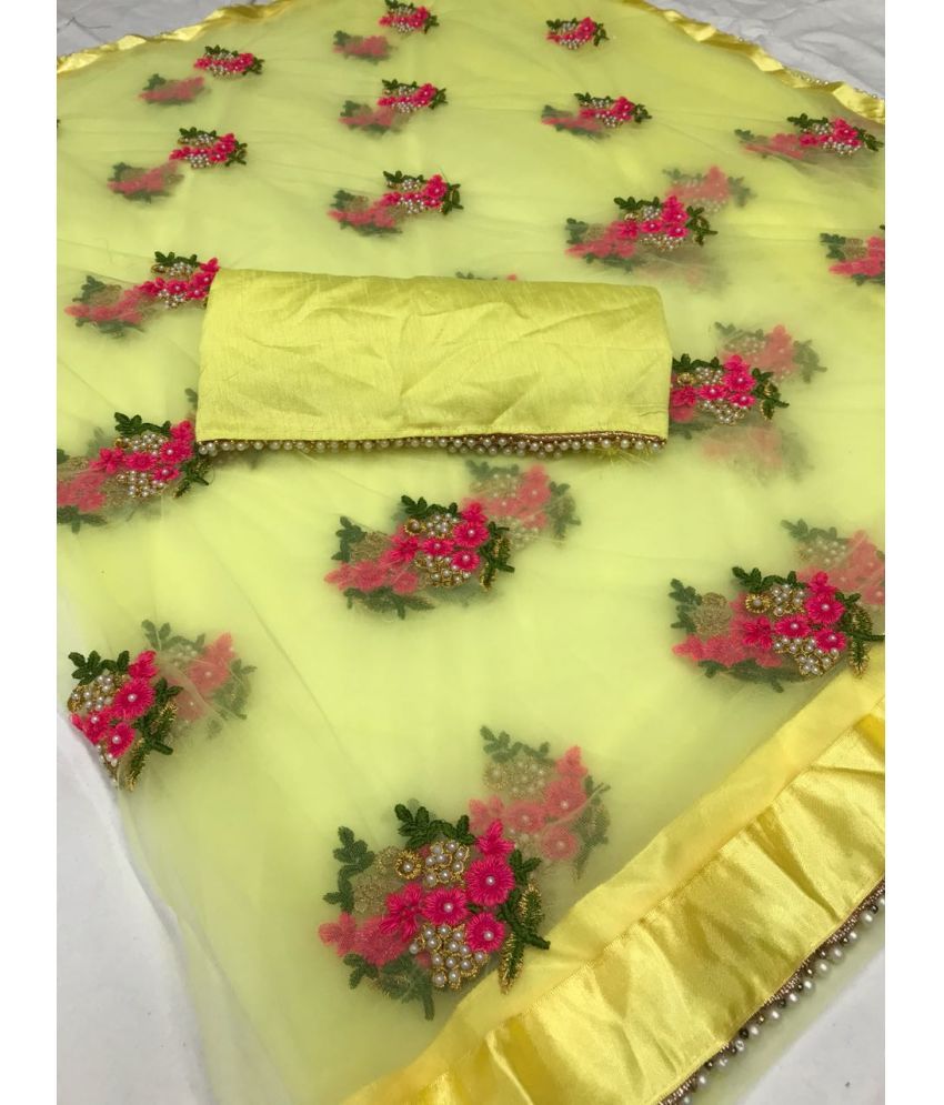     			Poshvariety Silk Embroidered Saree With Blouse Piece - Yellow ( Pack of 1 )