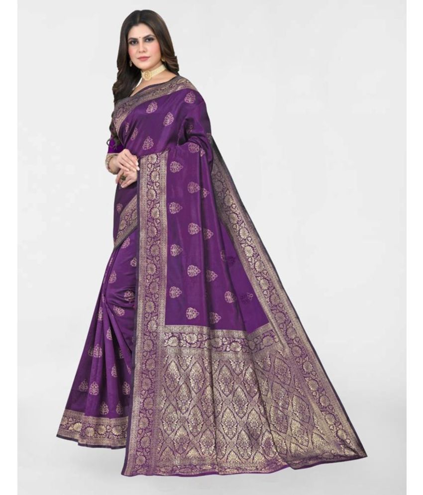     			Samah Art Silk Woven Saree With Blouse Piece - Purple ( Pack of 1 )