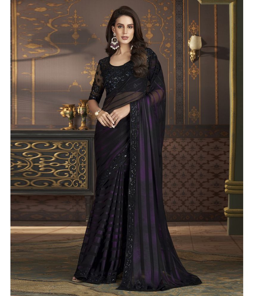     			Samah Chiffon Embellished Saree With Blouse Piece - Black ( Pack of 1 )