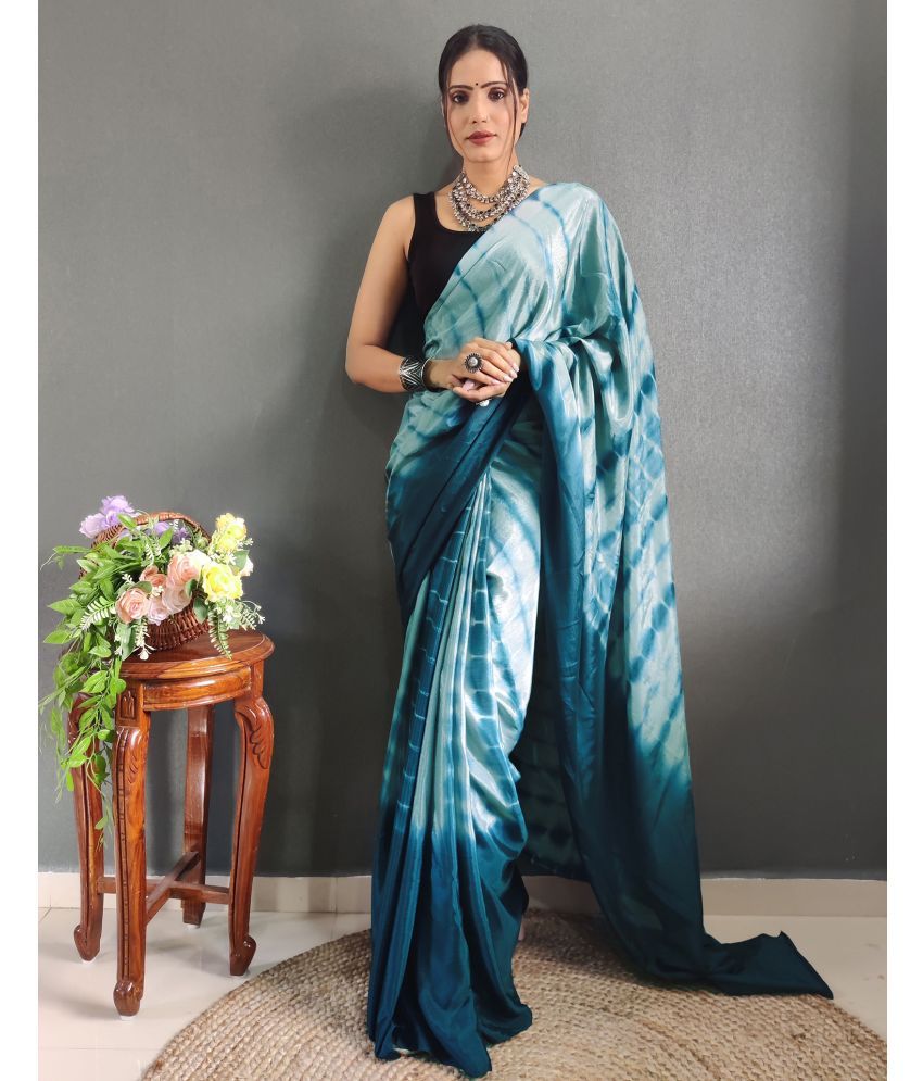     			Samah Chiffon Printed Saree With Blouse Piece - Teal ( Pack of 1 )