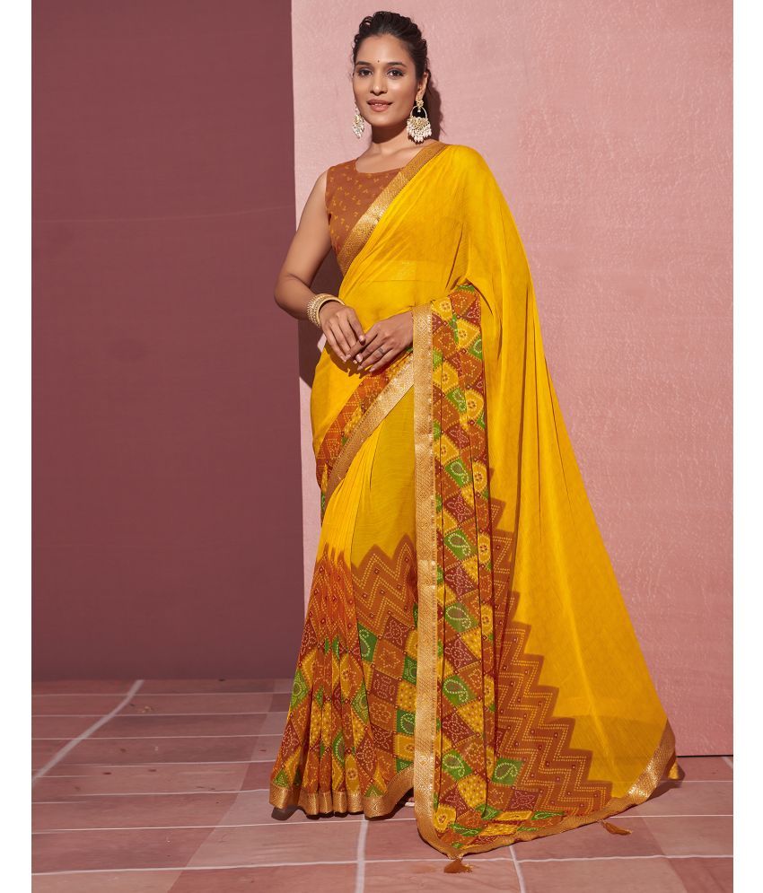     			Samah Chiffon Printed Saree With Blouse Piece - Yellow ( Pack of 1 )