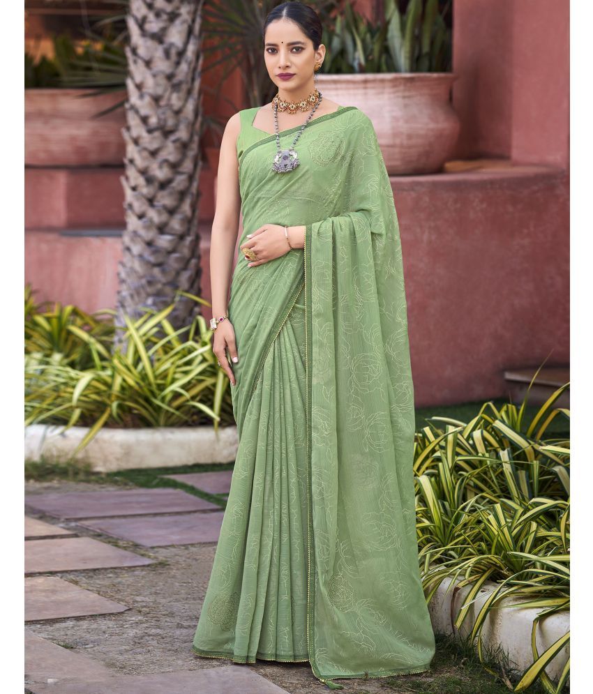     			Samah Chiffon Self Design Saree With Blouse Piece - Light Green ( Pack of 1 )