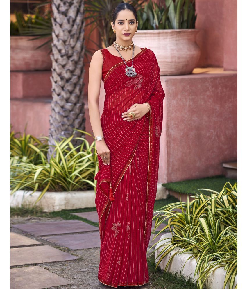     			Samah Chiffon Self Design Saree With Blouse Piece - Red ( Pack of 1 )