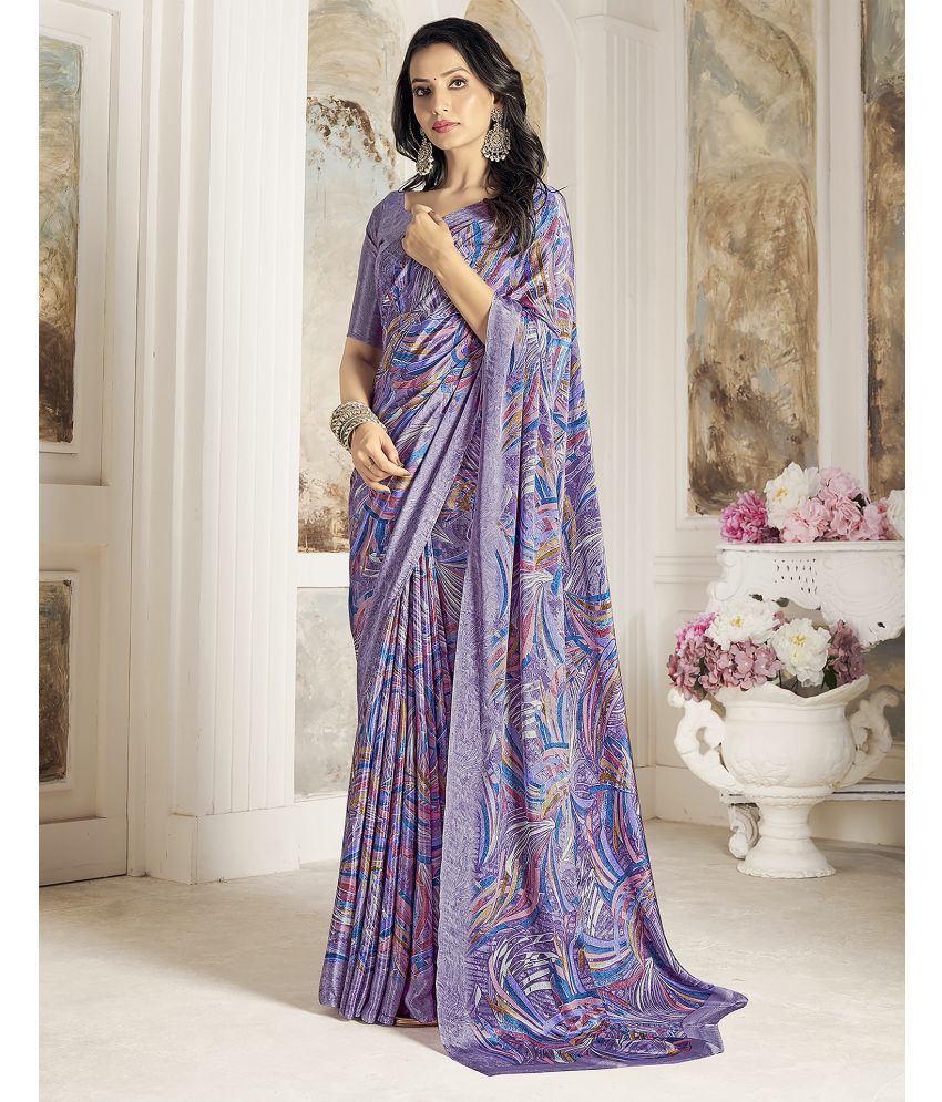     			Samah Crepe Printed Saree With Blouse Piece - Lavender ( Pack of 1 )