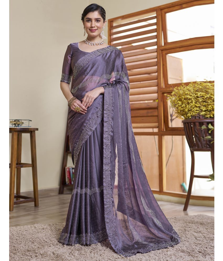     			Samah Georgette Embellished Saree With Blouse Piece - Mauve ( Pack of 1 )