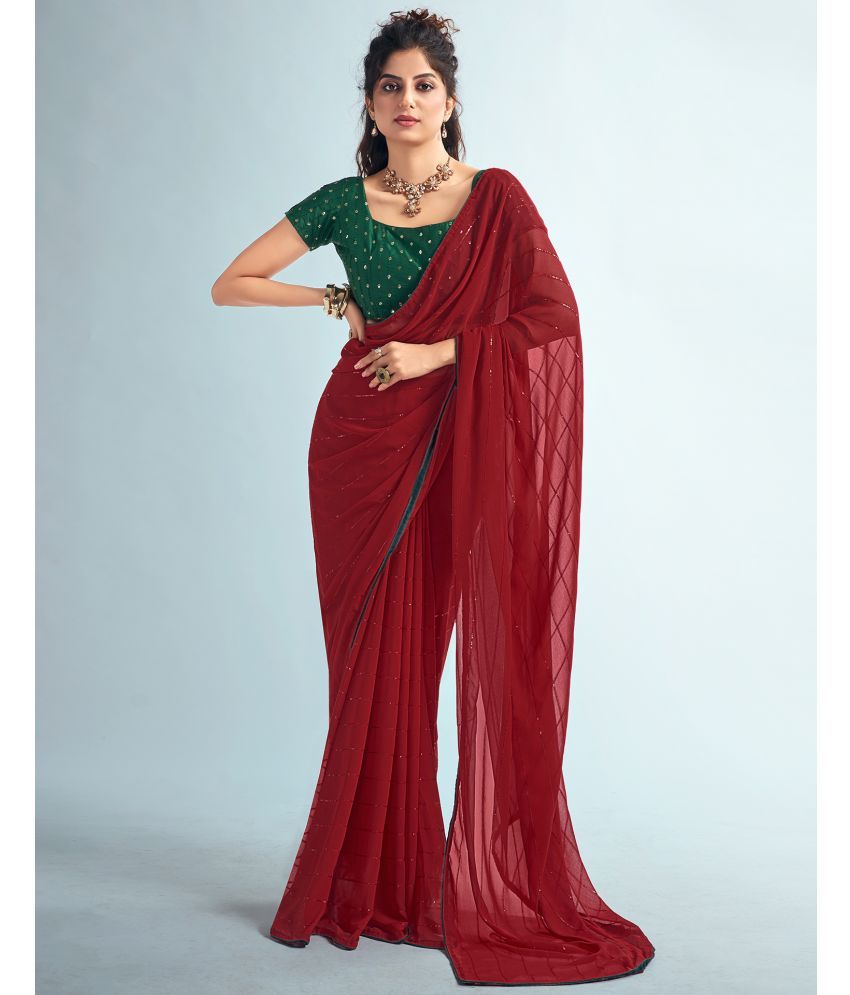     			Samah Georgette Embellished Saree With Blouse Piece - Maroon ( Pack of 1 )