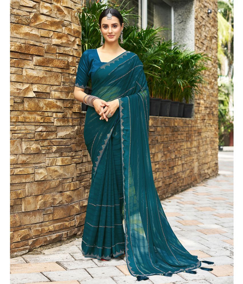     			Samah Georgette Embellished Saree With Blouse Piece - LightBLue ( Pack of 1 )