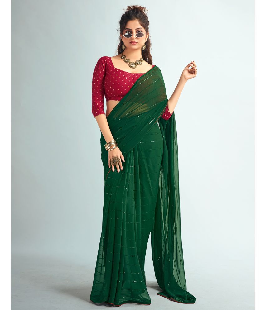     			Samah Georgette Embellished Saree With Blouse Piece - Mint Green ( Pack of 1 )