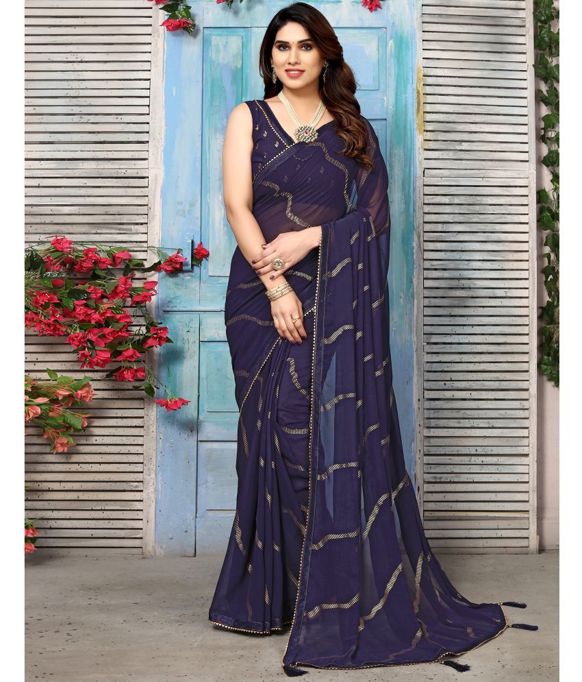     			Samah Georgette Printed Saree With Blouse Piece - Navy Blue ( Pack of 1 )