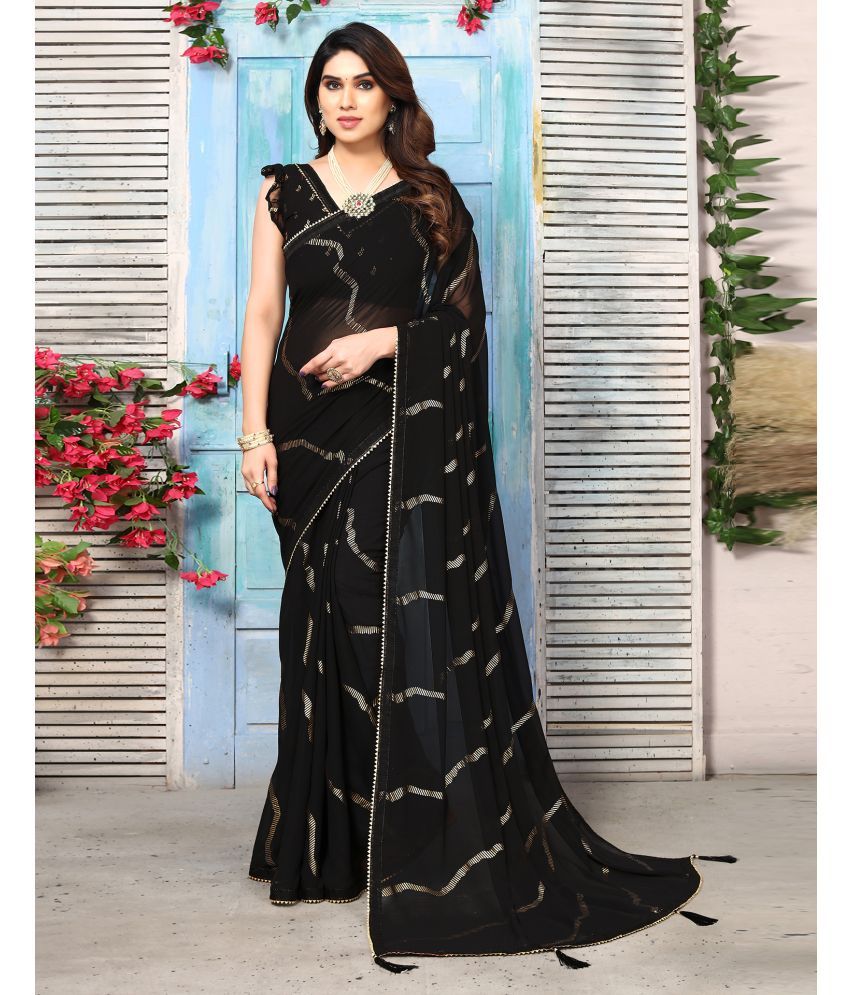     			Samah Georgette Printed Saree With Blouse Piece - Black ( Pack of 1 )