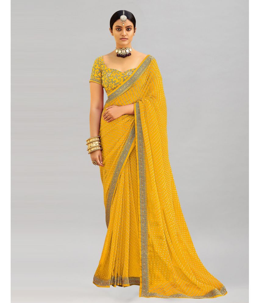     			Samah Georgette Printed Saree With Blouse Piece - Yellow ( Pack of 1 )