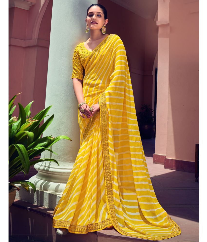     			Samah Georgette Printed Saree With Blouse Piece - Yellow ( Pack of 1 )